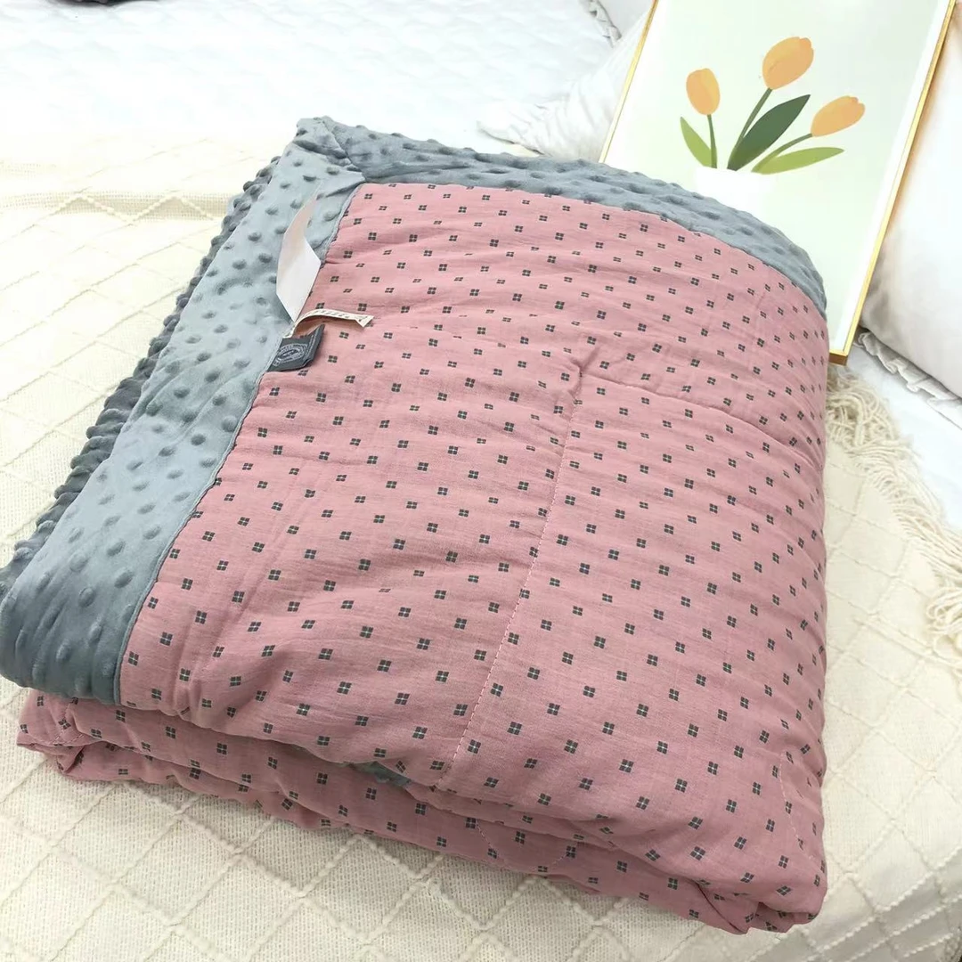 【繁星粉】双人加厚全棉色织双层纱豆豆被！填充大豆纤维！
