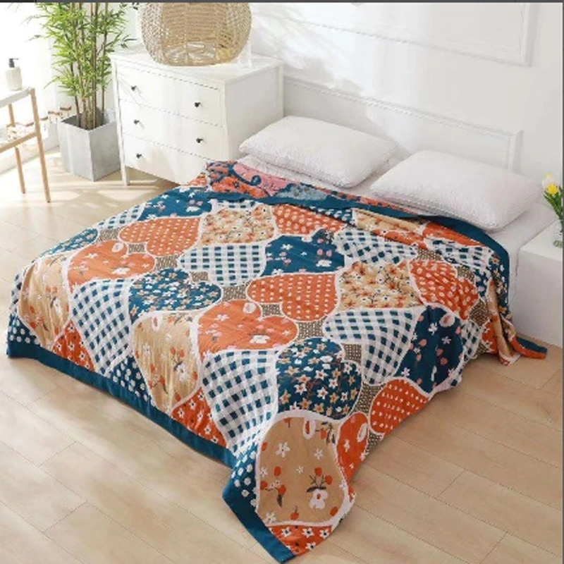 视觉盛宴-纯棉全棉双人六层彩棉纱布毛巾被