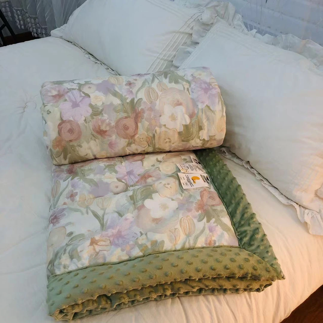 【莫奈花园】A面纯棉B面婴儿绒1.5X2加厚豆豆被！填充大豆纤维！