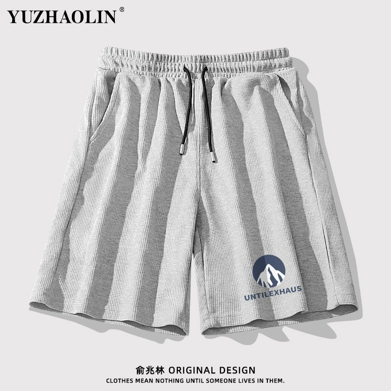 华夫格短裤男夏季薄款青少年日系复古灰色潮牌中裤外穿休闲五分裤