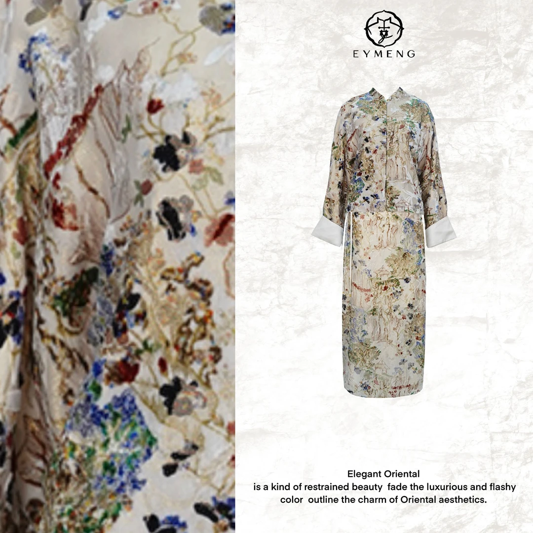 EYMENG【梦鲤】秋冬新款复古高奢气质时尚烂花丝绒新中式真丝女装