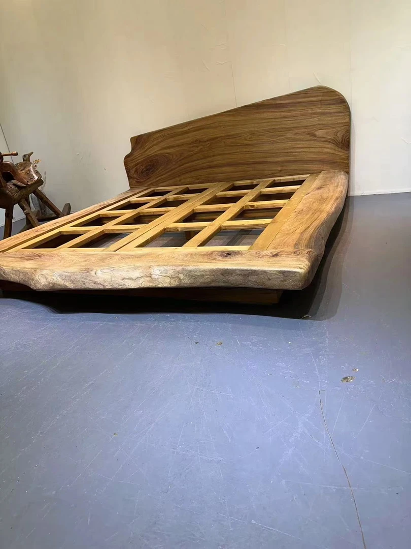 侘寂风新中式简约家用风化木质置物柜可随意搭配复古床