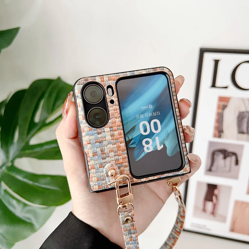 杜可可OPPOFindN2Flip手机壳折叠屏编织纹皮壳小熊手提皮绳保护套