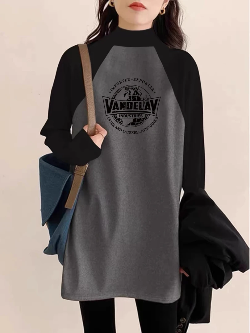 磨毛绒保暖加厚打底衫搭配鲨鱼裤的上衣秋冬款半高领中长款T恤女