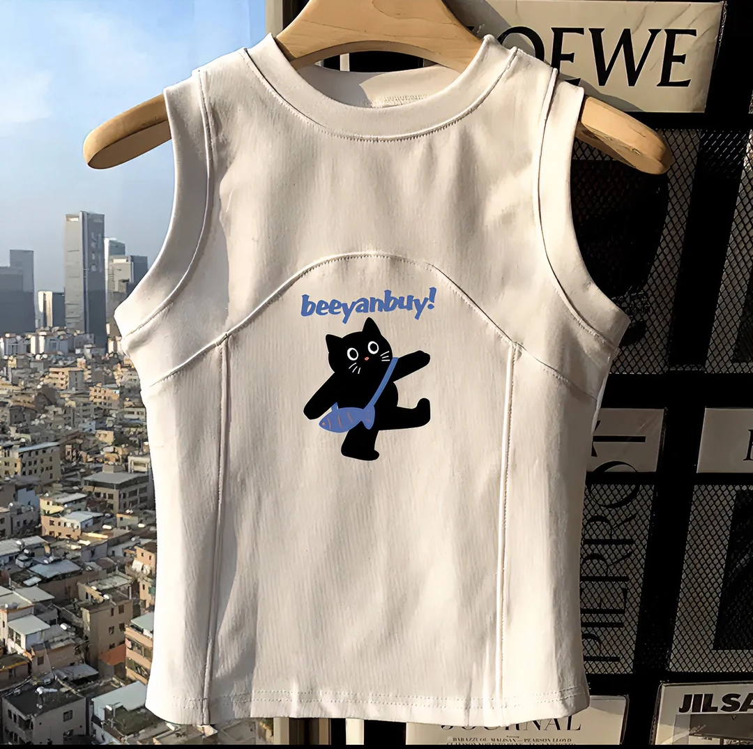 法式别致吊带背心女内搭夏季外穿白色圆领遮副乳修身工字无袖上衣