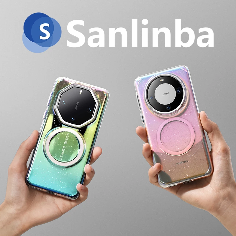 Sanlinba高级感闪粉渐变磁吸手机壳适用华为Mate60RS时尚奢华防摔