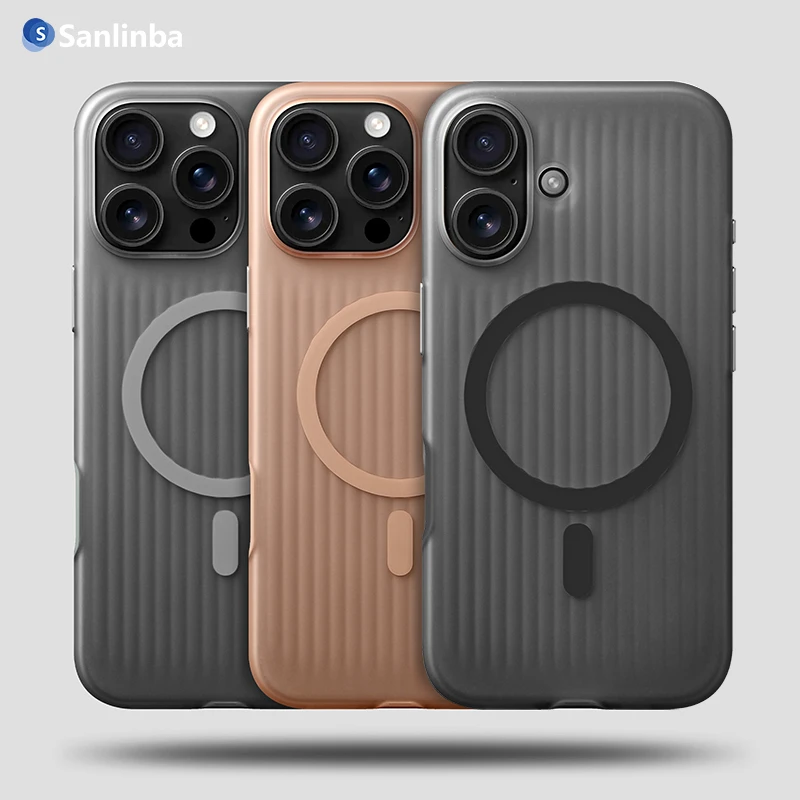 Sanlinba新款肤感瓦楞磁吸手机壳适用苹果iPhone16ProMax磨砂简约