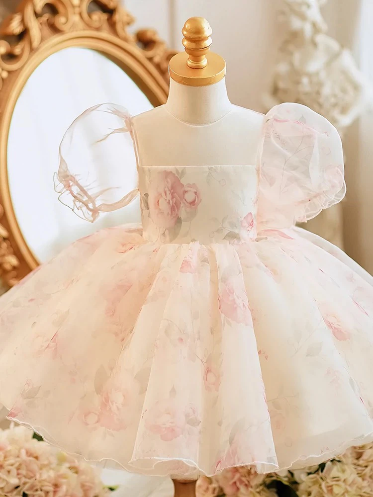 儿童礼服女日常连衣裙宝宝周岁礼服高腰公主裙儿童生日蓬蓬纱裙子