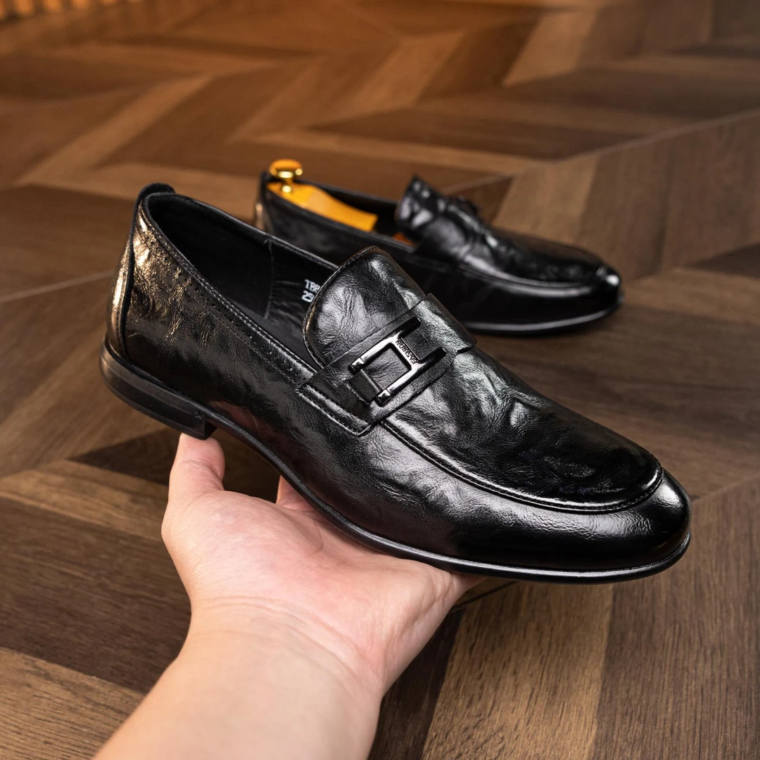 春季牛皮商务休闲皮鞋男士皮鞋休闲百搭软底透气真皮男鞋男士鞋子