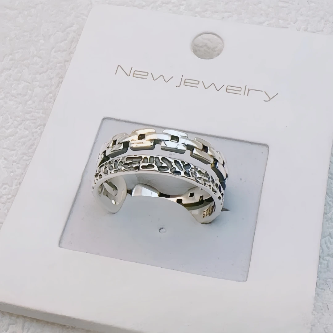 925银戒指 纯银复古锁链熔岩双层戒指【4331】编织个性做旧百搭