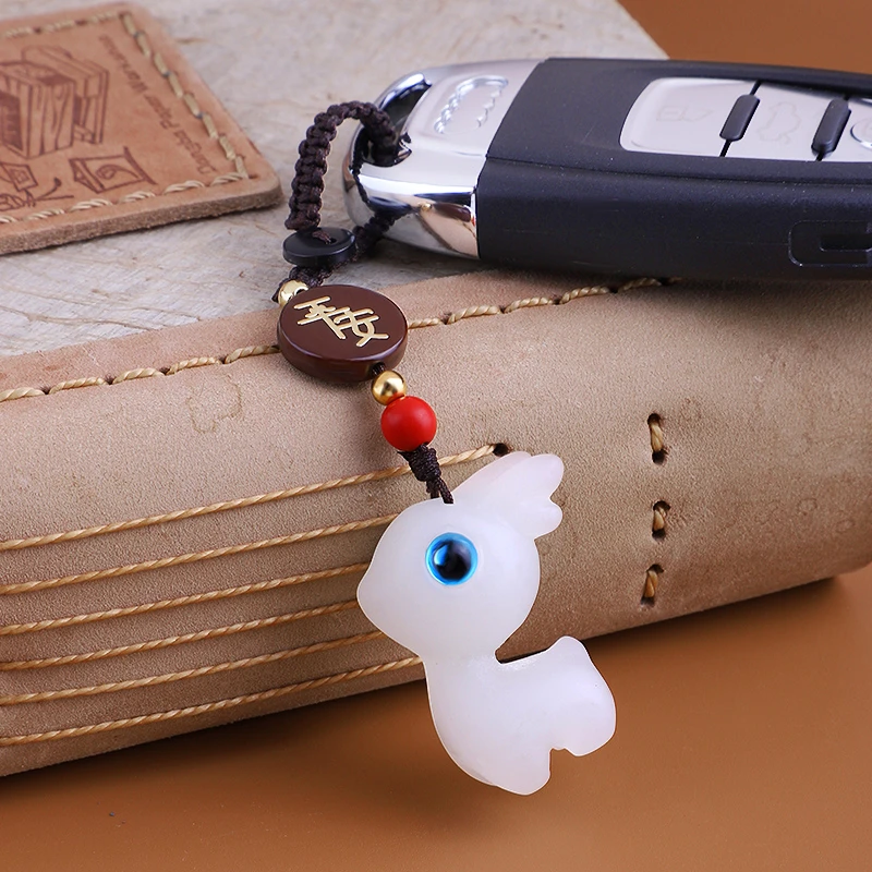 一路平安夜光小鹿汽车钥匙挂件男女精致情侣手机吊坠钥匙扣挂饰