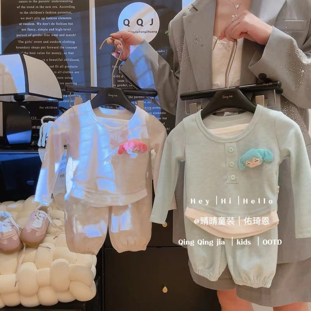 【两件套】女宝新款秋季套装时髦孔雀蓝套装假两件糯米绒套装