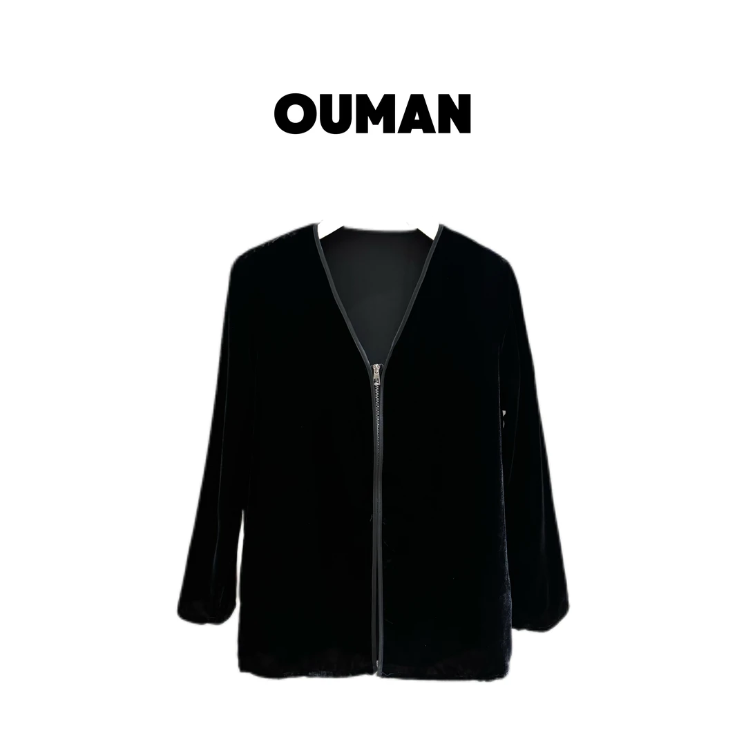 欧漫家【早秋拉链】时尚百搭丝绒拉链外套