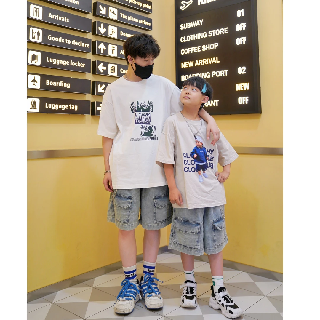 嘻哈街舞hiphop牛仔宽松中裤夏季亲子儿童休闲百搭时尚潮流牛仔裤