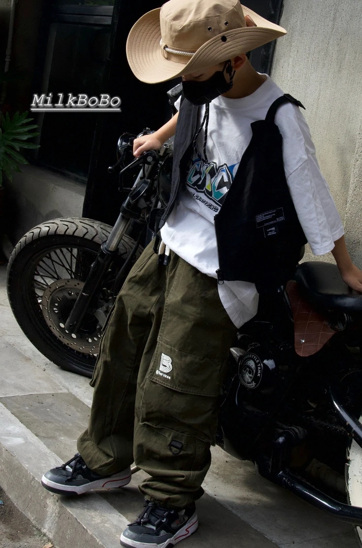 春夏街舞多口袋宽松工装百搭休闲直筒抽绳工装裤街头嘻哈长裤