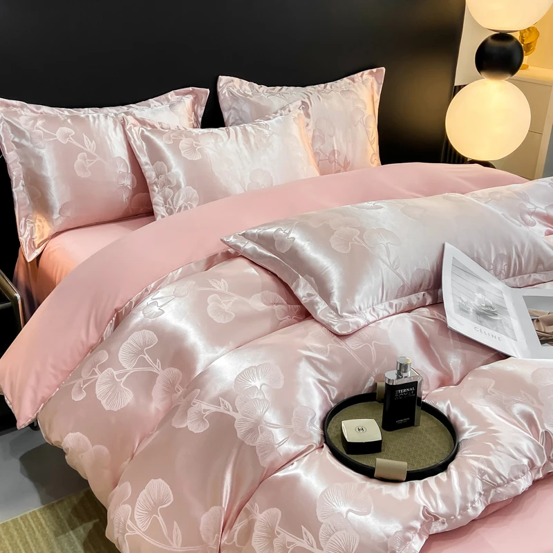 2025新款欧式贡缎提花四件套轻奢高端丝滑冰丝-一叶知秋