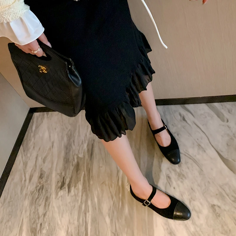 仙淑淑高端女鞋~ 韩版显瘦玛丽珍鞋女春秋新款拼色小香风平底单鞋