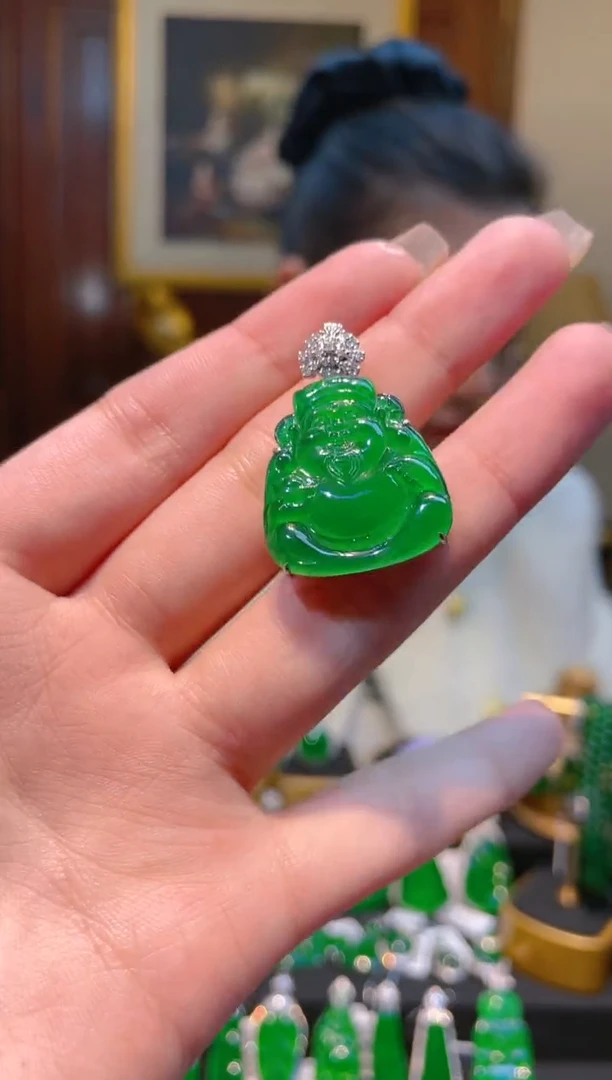 【闪购商品】翡翠57812-18K金镶嵌天然A货翡翠财神吊坠