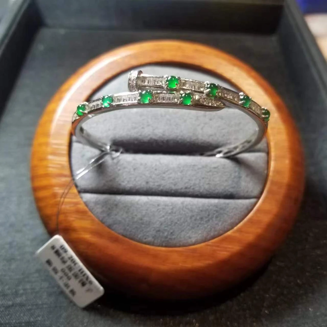 【双11】天然翡翠3132/43204钉子蛋面手镯银镶嵌豪镶款多样性发货A