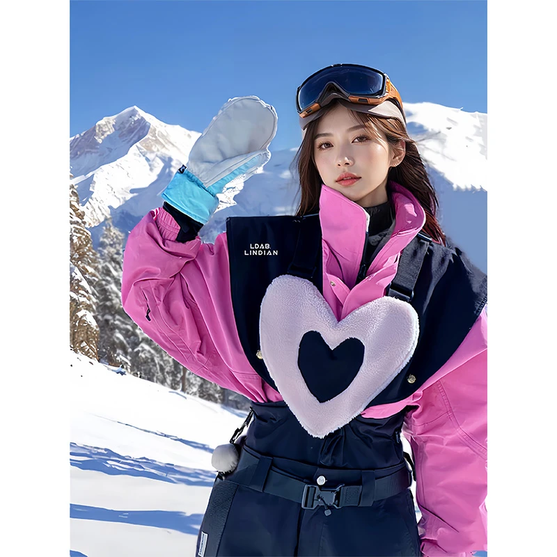 LDAB粉色滑雪服套装外套女2025冬季新款加厚棉服防风防水单板雪服