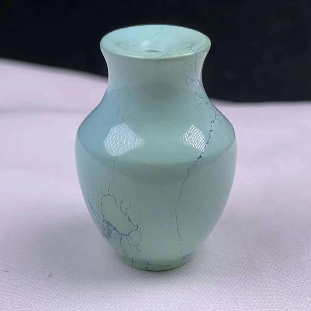 湖北原矿绿松石纯天然小花瓶无油无水无优化复古（地大证书）手工