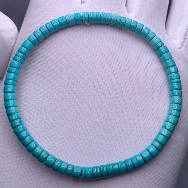 湖北原矿绿松石直切隔珠隔片手串直径4.5mm玉华绿料子无油无水