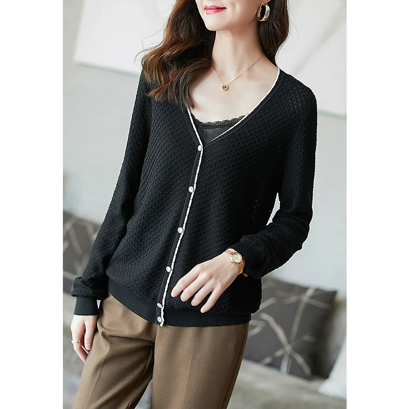 阿吉多洋气高端别致针织衫2024年春秋新款小香风薄款长袖毛织开衫