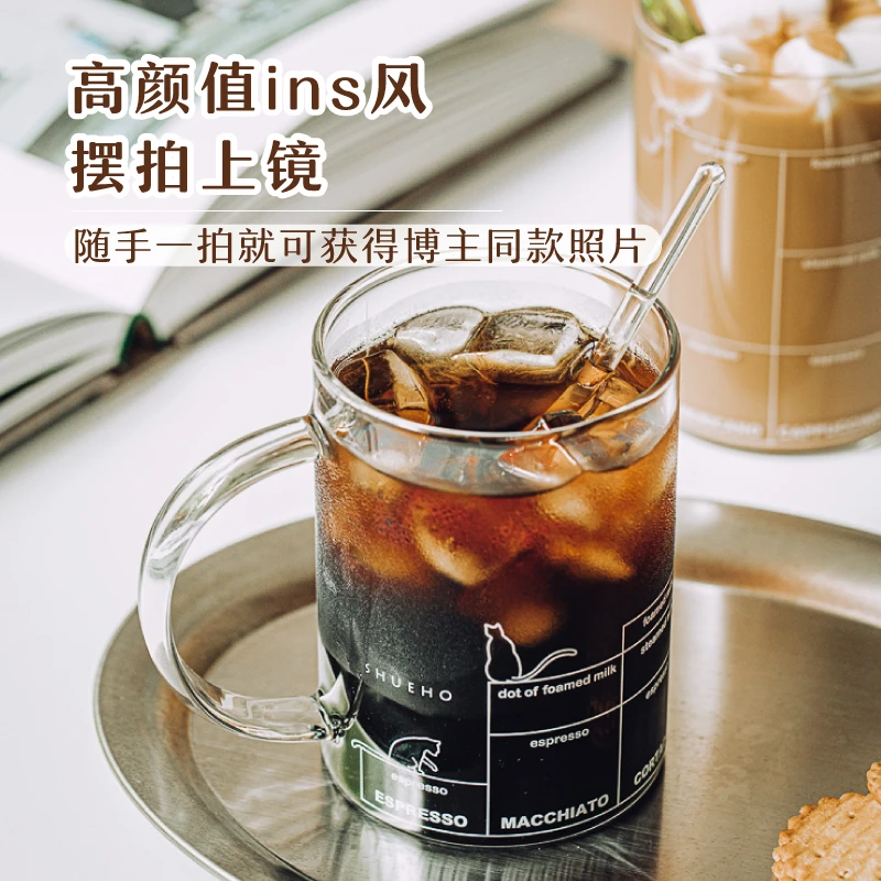 【树可设计】猫咪玻璃杯耐高温牛奶杯大容量水杯办公室杯子女咖啡杯
