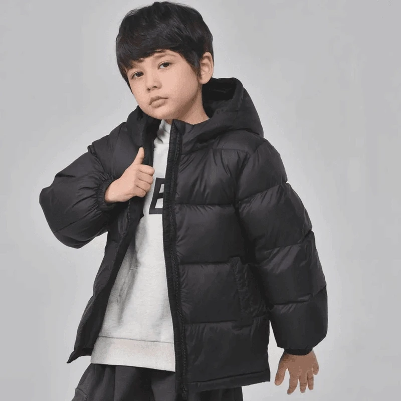 雅鹿KIDS休闲儿童加厚羽绒服纯色男童加厚外套连帽萌娃冬装