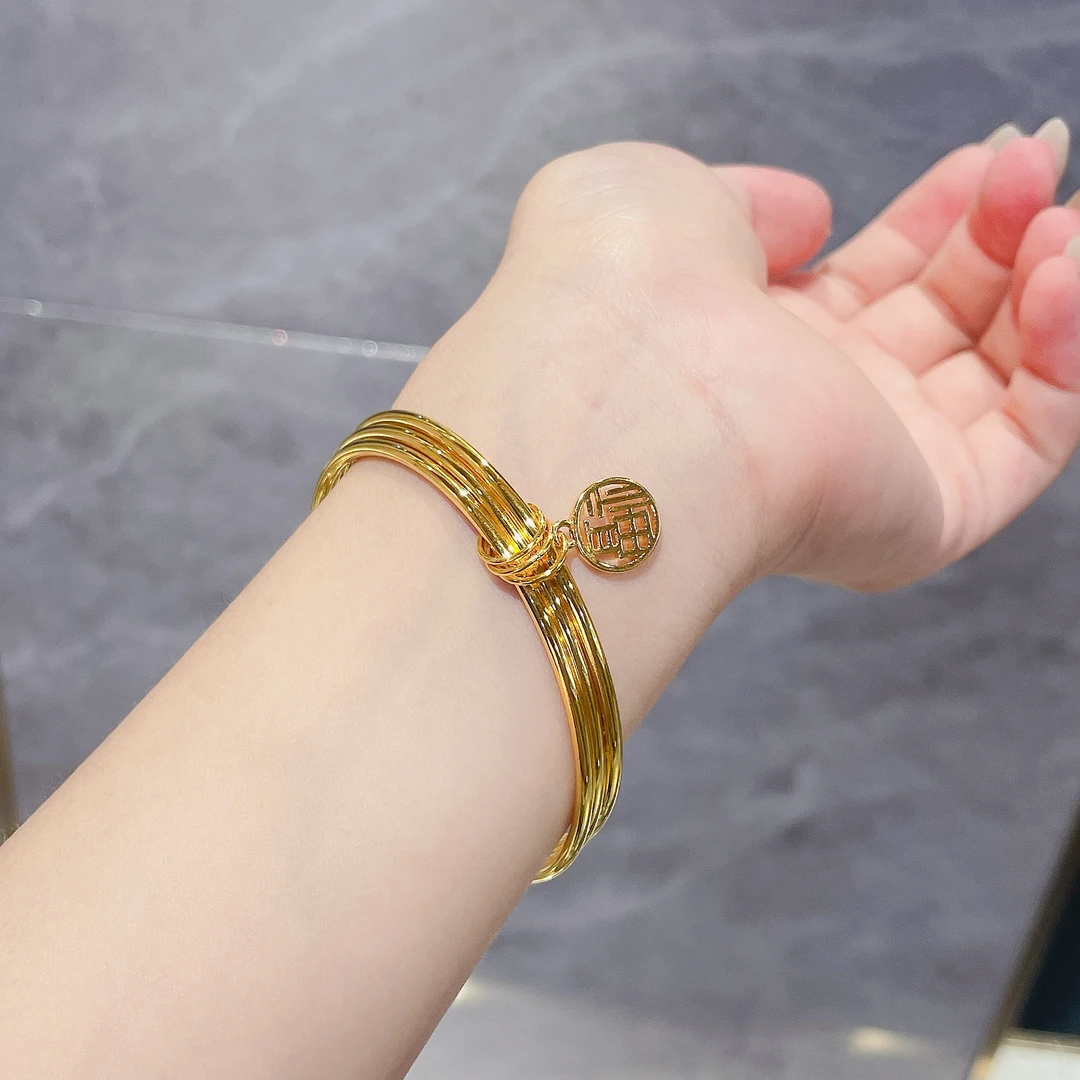 足金999 黄金首饰 光圈三生三世福牌手镯