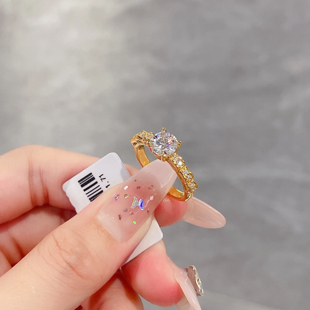 足金999 黄金首饰 5D莫桑碎钻四爪戒指 轻奢气质个性精美