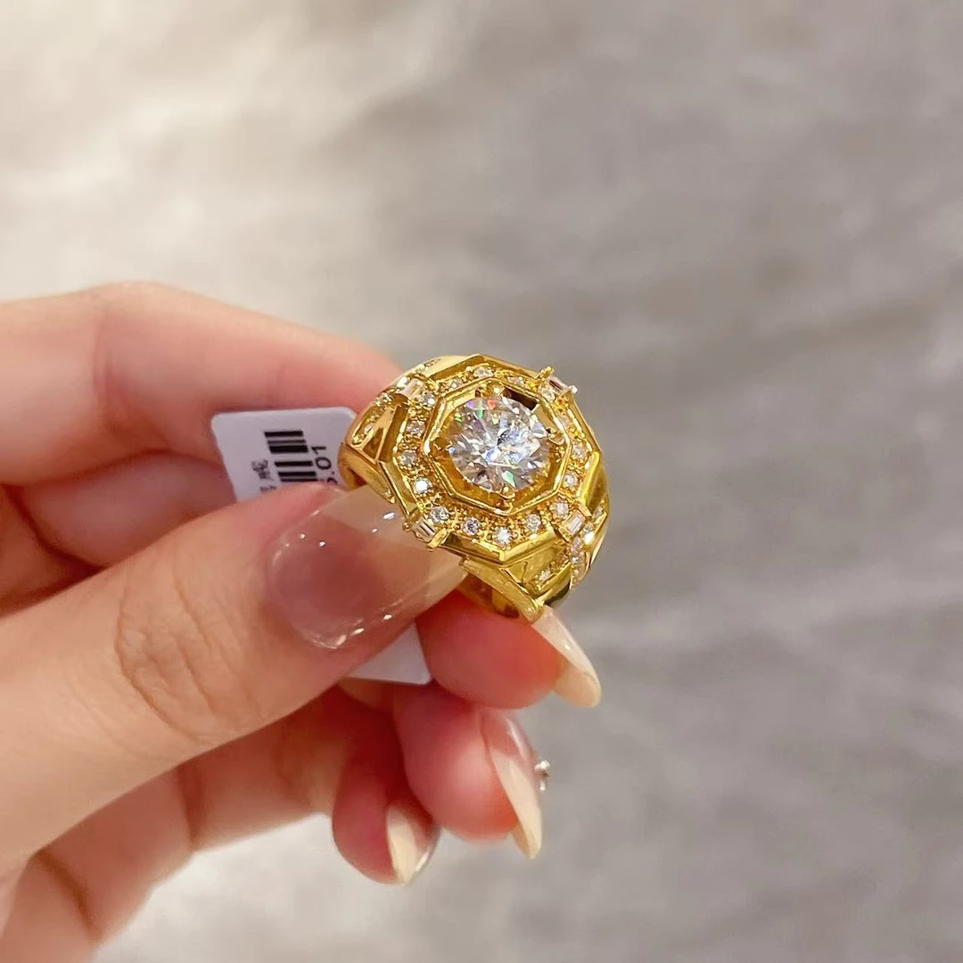 足金999 黄金首饰 5D镶嵌莫桑032戒指（卡18.4左右）经典奢华精致