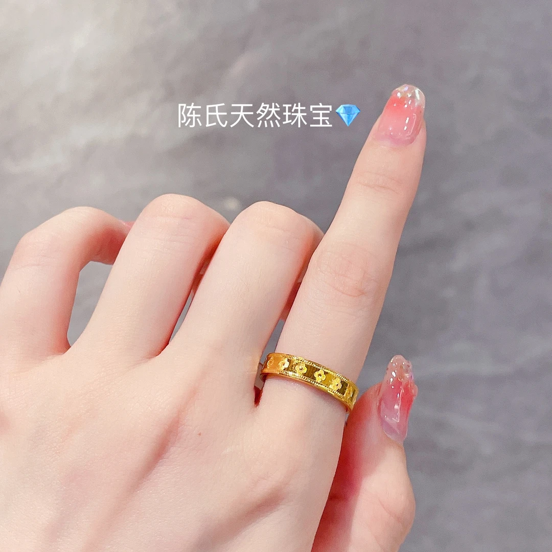 足金999 黄金首饰 光面万花筒戒指 时尚饰品简约四叶草经典素款