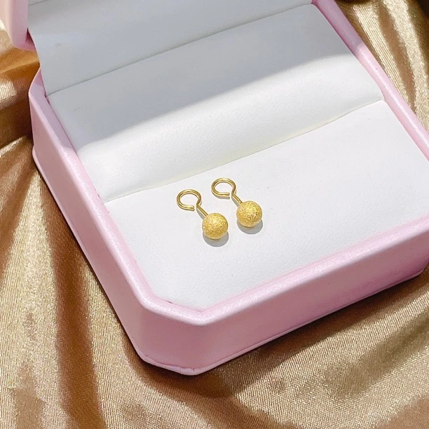 足金999磨砂耳钉 黄金饰品999磨砂简约时尚
