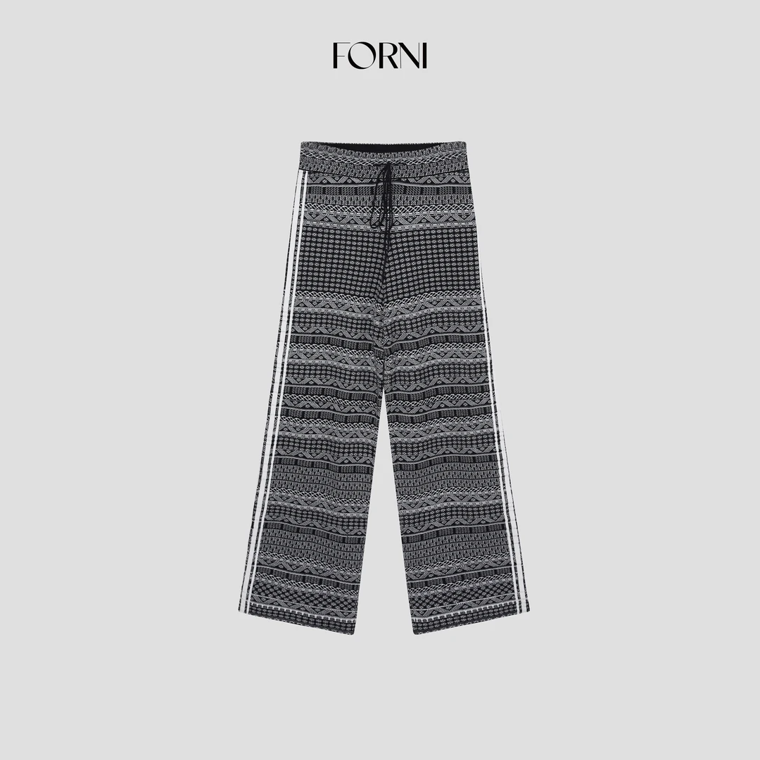 FORNI 费尔岛 秋冬款品质女装直筒裤提花休闲裤小众设计长款裤子