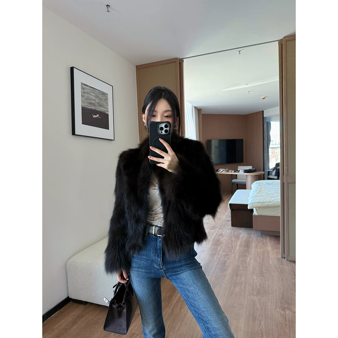 FORNI  温莎女士狐狸毛皮草外套狐狸毛进口草草短外套