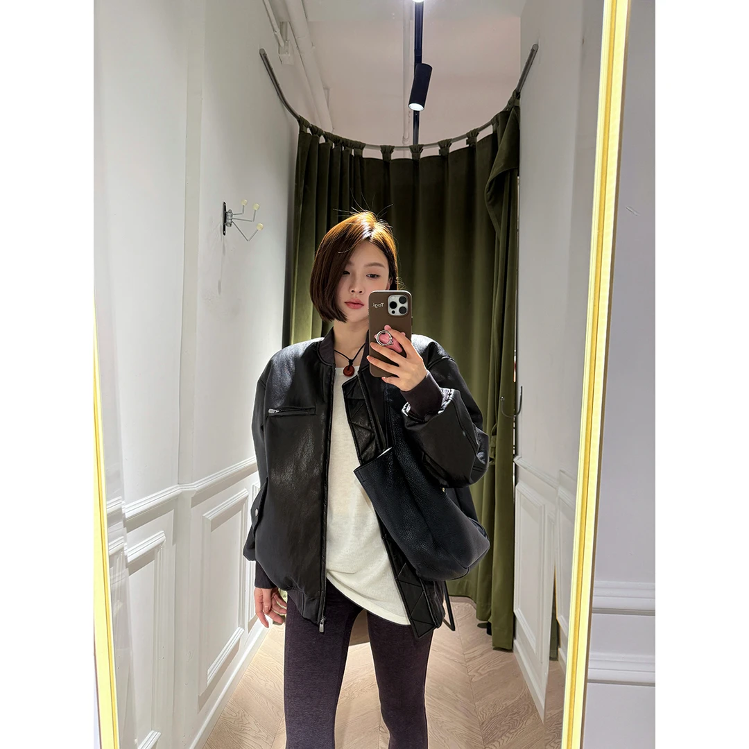 FORNI 云朵感 金属皮棒球领内胆毛毛皮衣宽松网红款冬天外套女