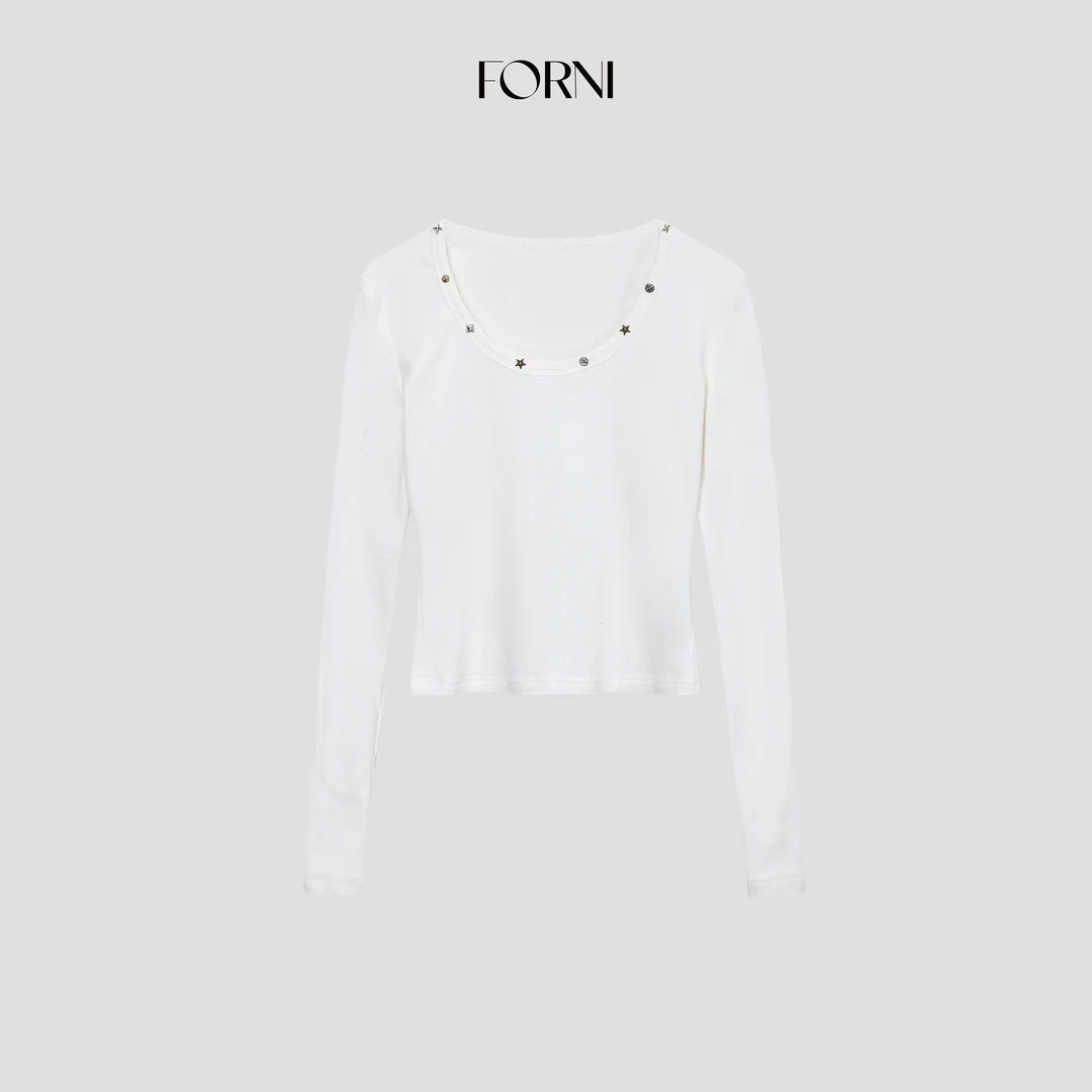 FORNI 钉钉 全手工打钉细节圆领打底衫修身辣妹上衣