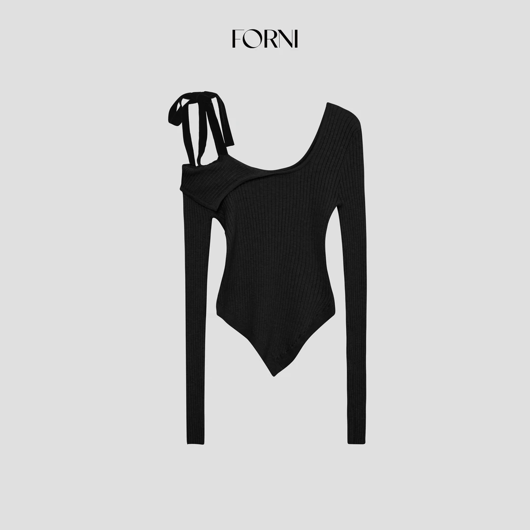 FORNI 财阀千金 法式露肩系带针织衫修身纯欲小上衣