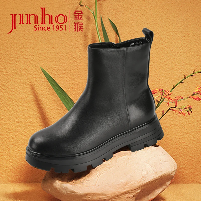 Jinho/金猴【春季专款】金猴女鞋头层牛皮高帮靴子真皮靴490301A