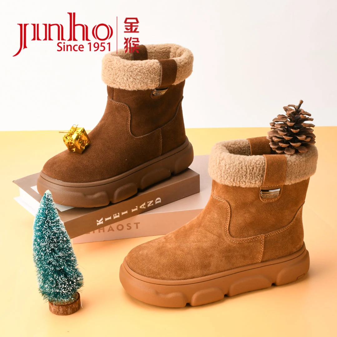 Jinho/金猴冬季雪地靴加厚厚底女棉鞋平底中筒保暖U4824009B/E
