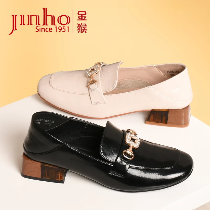 Jinho/金猴女士乐福鞋时尚休闲真皮软底粗跟百搭风女鞋150310A/C