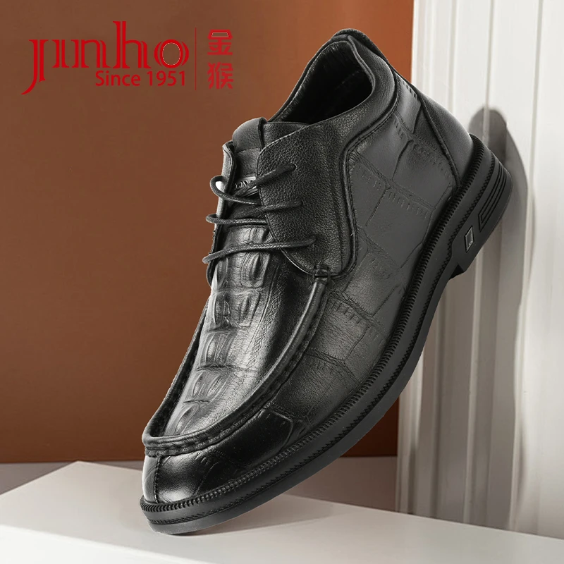 Jinho/金猴系带牛津鞋冬季棉鞋时尚加绒真皮休闲男皮鞋880140A