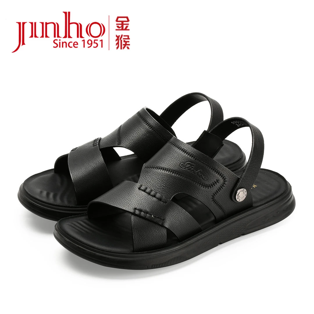 Jinho/金猴男士凉鞋夏季真皮软底舒适休闲透气沙滩凉鞋9800422A/B