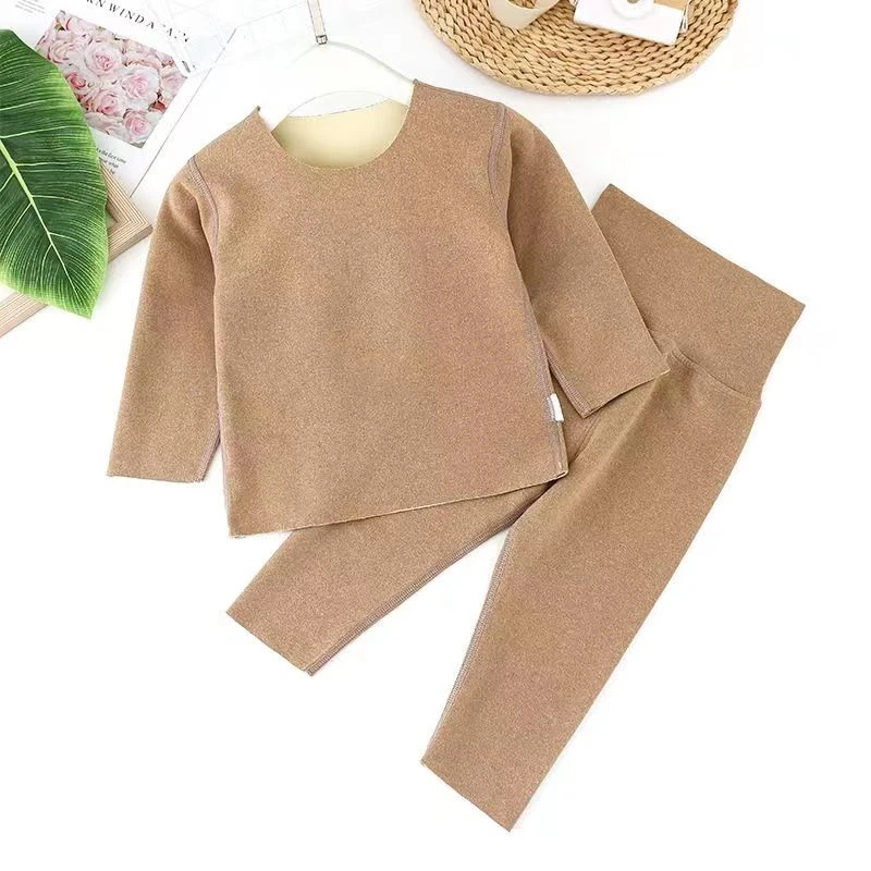 婴儿德绒儿童保暖内衣套装高腰护肚加绒秋衣裤宝宝冬季家居服睡衣