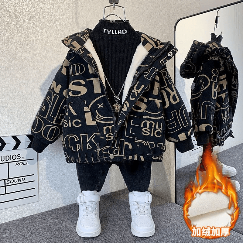 男童外套加绒秋冬装洋气新款潮男宝宝加厚上衣棉衣儿童派克服保暖