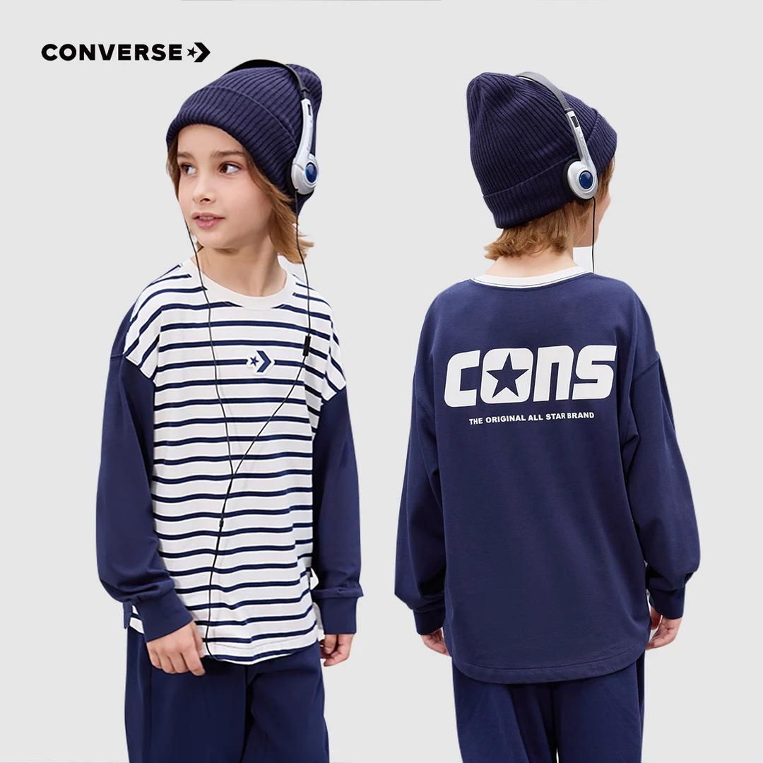 【官方旗舰】Converse匡威童装男童长袖T恤秋季新款假两件上衣G698
