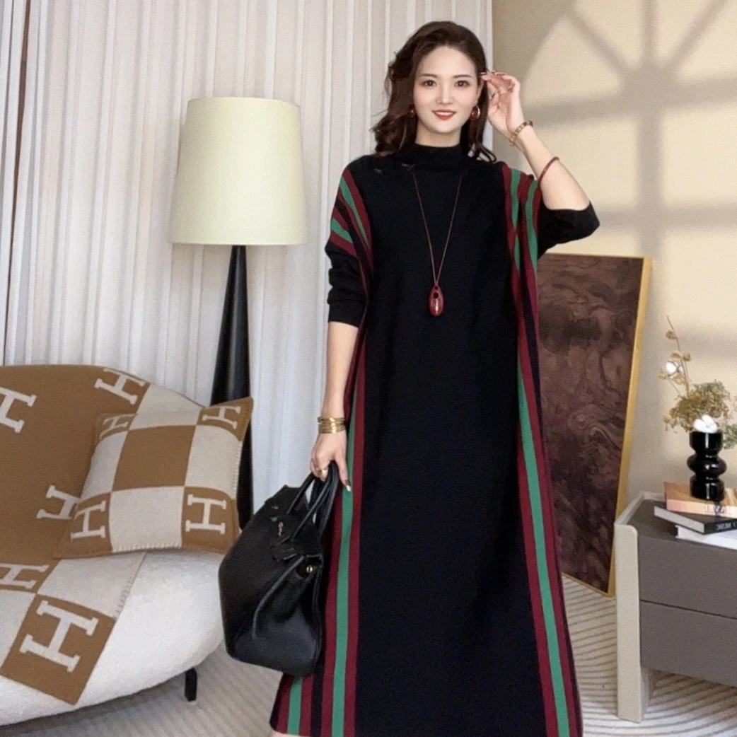 高端品质【格调】秋冬显瘦长袖保暖圆领毛衣打底连衣裙-6331#