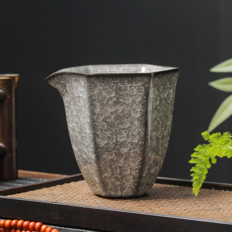 黑冰冰裂釉遇水化冰六角公道杯单个茶海分茶器陶瓷功夫茶具配件