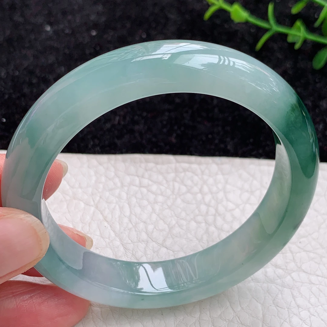 收藏级！mq 缅甸翡翠57.5mm老坑冰胶飘花宽边玉镯57.5*12.5*8.8